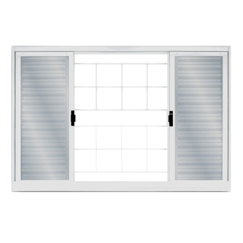 Janela Veneziana de 100 x 120 x 12cm Branca com Grade Quadriculada MGM